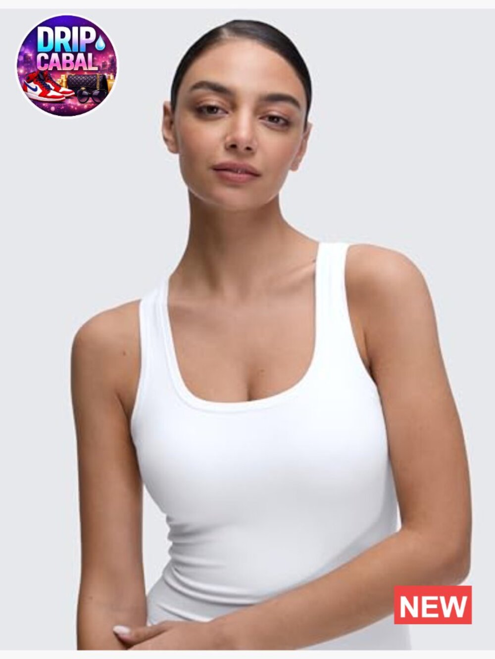 Scoop Neck Tank Top - Soft Double Lined Cropped Basic Sleeveless Shirt - Picture 5 of 6